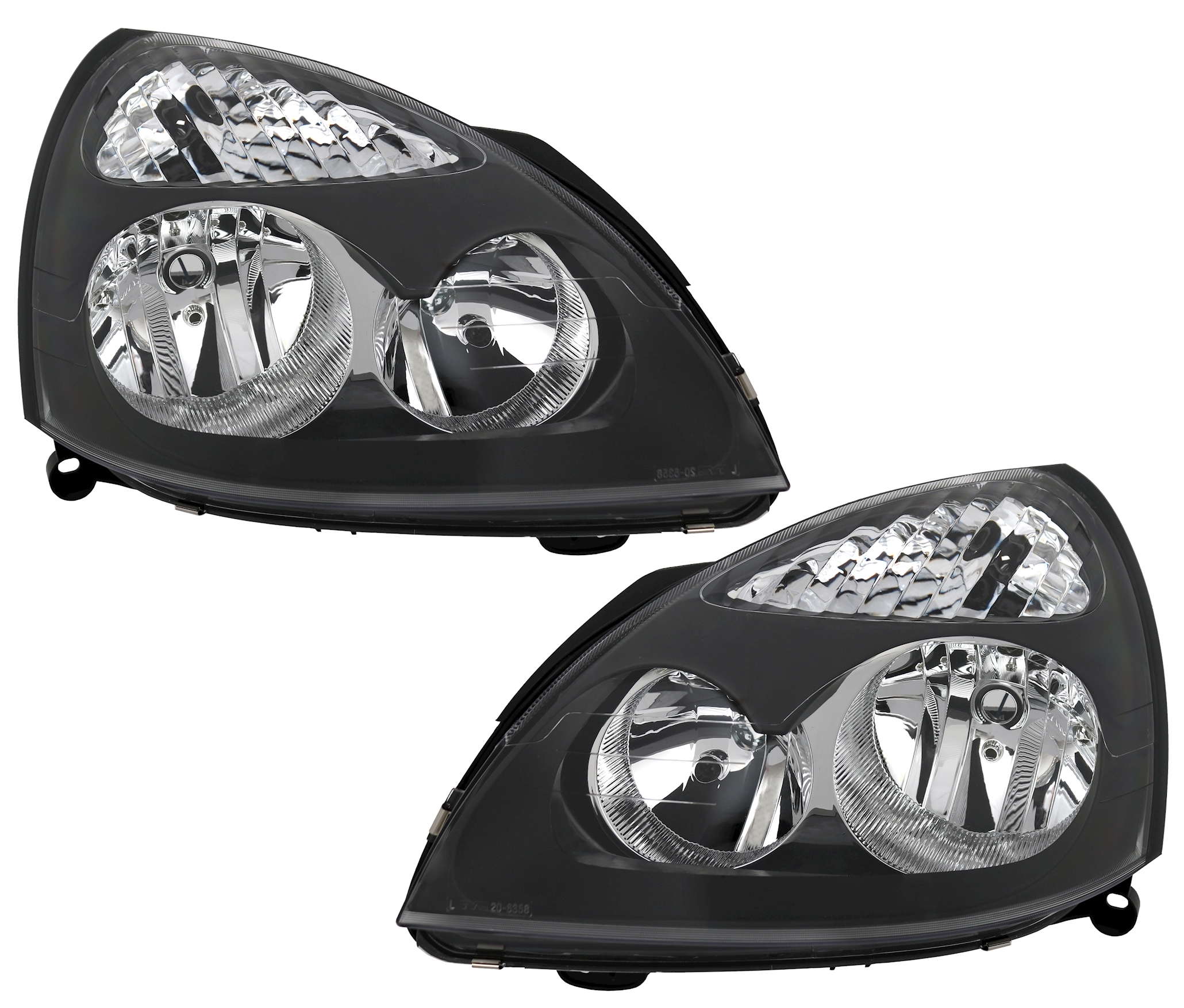 Scheinwerfer für Renault Clio 2 B rechts links Schwarz Halogen H1 H7 LWR :7701054063 260108120R 7701051770 7701054058 260608847R 7701051769